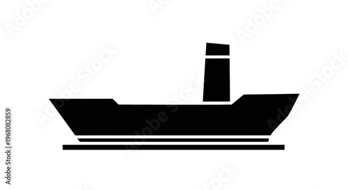 Ship Silhouette Icon. Black Vector Symbol of a Cargo Boat, Ferry, or Commercial Vessel for Maritime Transportation and Travel