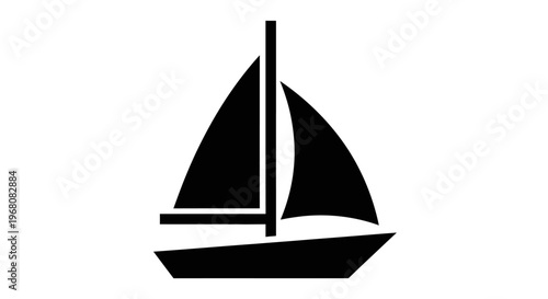 Simple black sailboat icon or silhouette on a white background, symbolizing sailing, nautical travel, recreation, and water sports.