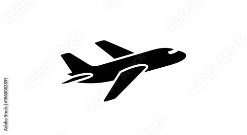 Black Airplane Icon Silhouette Ascending for Travel, Flight, Aviation, and Transportation Graphic Design Element