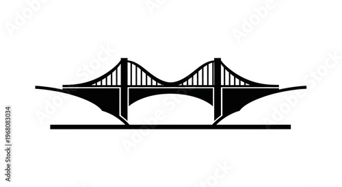 Modern suspension bridge black silhouette icon. Vector graphic design for travel, infrastructure, urban connection concepts.