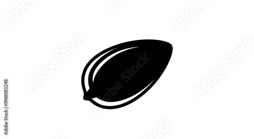 Black silhouette of a single sunflower seed, isolated on a white background. Healthy snack and natural food icon graphic.