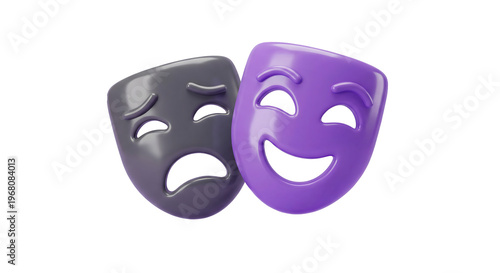 Canvastavla 3D comedy and tragedy theater masks on transparent background