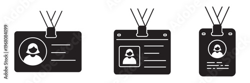 ID card with a lanyard and a person's silhouette on the card. Employee clerk card, driver license, Identification and staff identification card symbol. Design for website and mobile app. 