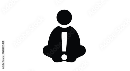 A simple black silhouette depicts a person in a lotus position with an exclamation point