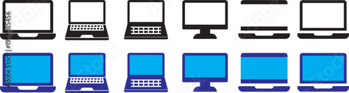 Laptop icons set. Laptop different style. collection Laptops or notebook computer. monitor and laptop icon vector