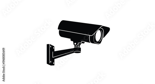 A black silhouette of a security camera mounted on a wall facing forward high quality professional