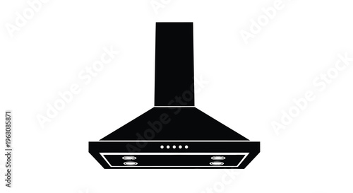 A black and white silhouette depicting a modern kitchen range hood or extractor fan high quality