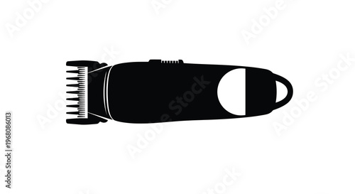 A black and white silhouette depicting a professional hair clipper viewed from directly above high quality