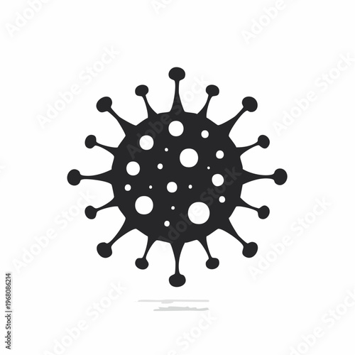A detailed graphic illustration of the coronavirus, a spherical virus with spike proteins, representing a microscopic view of the pathogen