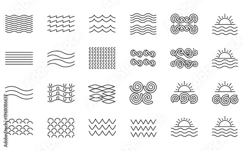 Collection of abstract black and white line patterns and wave designs