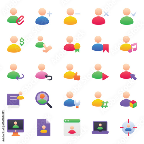 Gradient color icons set for Users, people