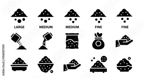 Salt icons, salt symbols, salt graphics, 13 black icons