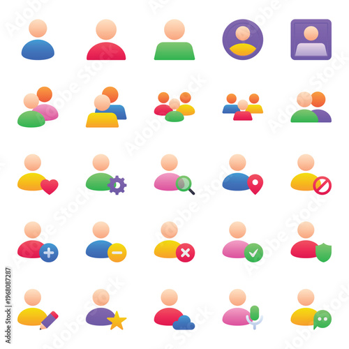 Gradient color icons set for Users, people
