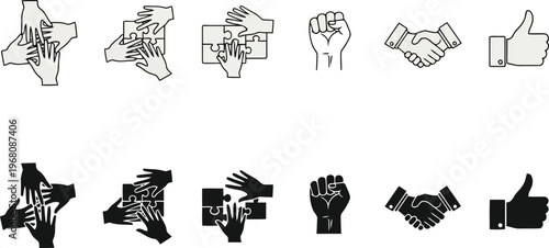 Vector illustration of set of hand gestures and teamwork icons
