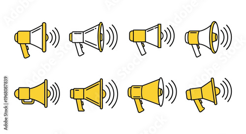Vector illustration of set of megaphone icons, flat vector illustration of loud speakers for announcements and marketing
