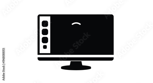 A simple black silhouette of a vintage television set with knobs and an antenna high quality