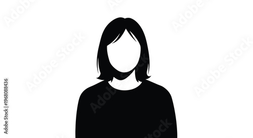 A stark silhouette of a person with medium length hair against a plain white background