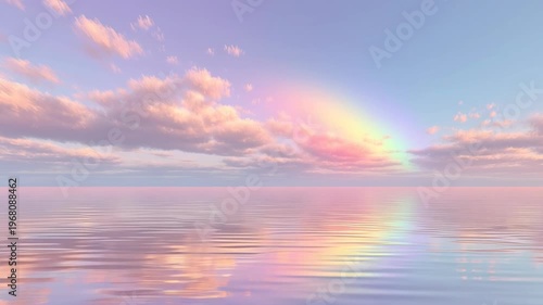 Pastel Rainbow Sky Over Calm Ocean at Sunset