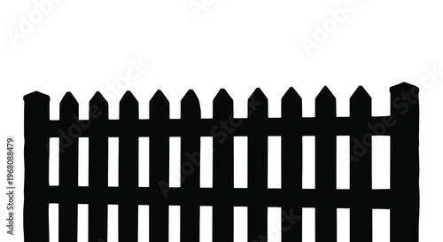 A simple black and white illustration depicts a picket fence with regularly spaced vertical posts