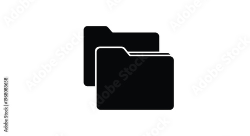 Two black folder icons are stacked slightly overlapping representing files and organization high quality professional detailed