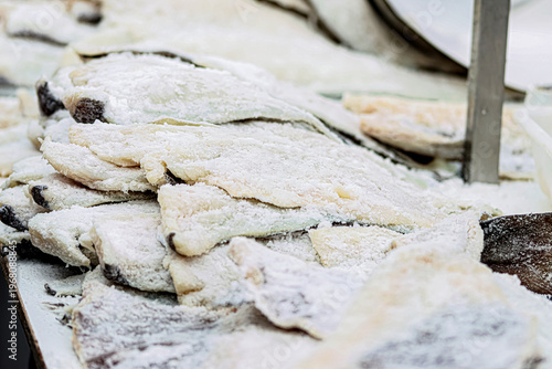 Salted Fish Fillets on Table – Traditional Seafood Preservation, Mediterranean Cuisine, Gourmet Ingredients