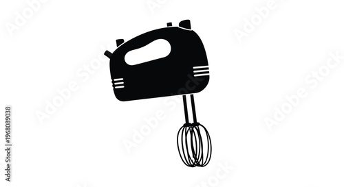 A black silhouette of a handheld electric mixer featuring two whisk attachments high quality professional detailed