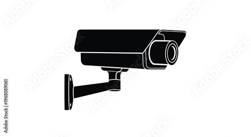 A black and white silhouette of a modern security camera mounted on a wall high quality
