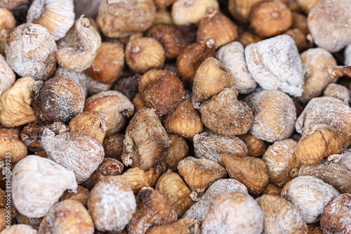 Dried figs in a box at the supermarket. Organic natural food