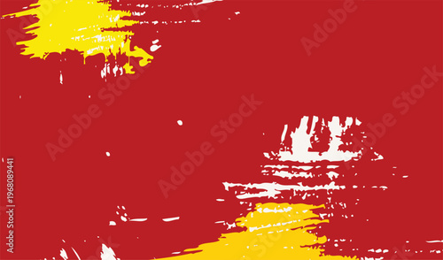 Vibrant red and yellow paint strokes background, abstract artistic grunge texture, dynamic creative graphic element, modern chaotic ink splatter wallpaper design.