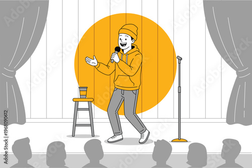 Male Comedian Performing Stand Up Comedy on Stage