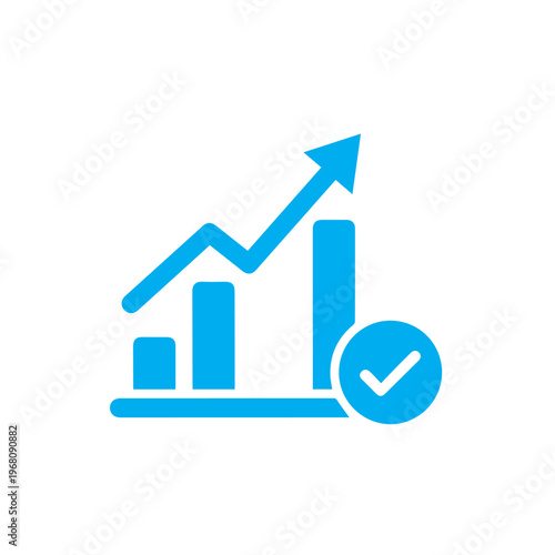 Blue bar chart graphic shows upward trend with a checkmark symbol indicating success and positive growth.