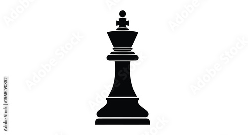 A stark black silhouette depicts a chess king positioned centrally against a white background high quality