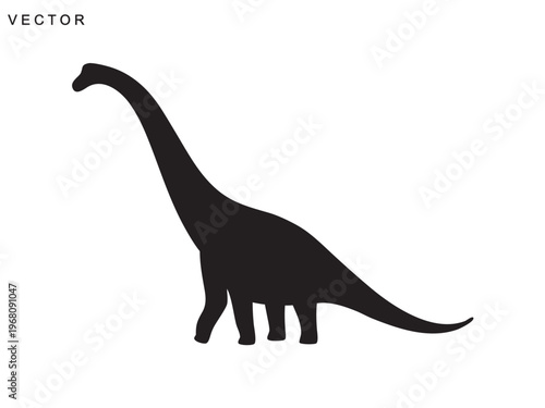 Diplodocus dinosaur silhouette, Brachiosaurus vector illustration