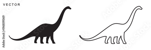Diplodocus dinosaur silhouette, Brachiosaurus vector illustration