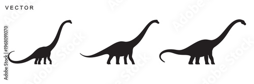 Diplodocus dinosaur silhouette, Brachiosaurus vector illustration