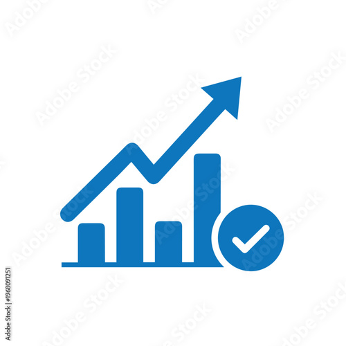 Illustration of a blue line chart and bars displaying positive economic advancement.