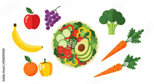 Healthy Food Illustration Fruits Vegetables Salad