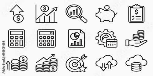 Set of line icons for business, finance, and investment concepts