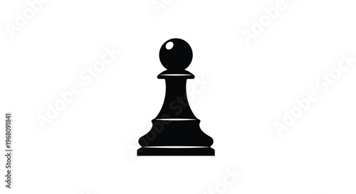 A stark black silhouette depicts a chess pawn isolated on a clean white background high quality