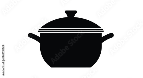 A simple black silhouette of a cooking pot with a lid and handles high quality professional