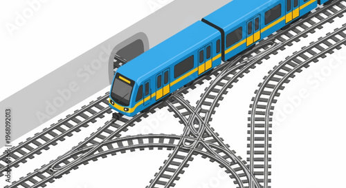 Modern Blue Train on a Complex Railway Junction.