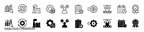 Operations management icon set. Supply chain and production symbol. Vector illustration.