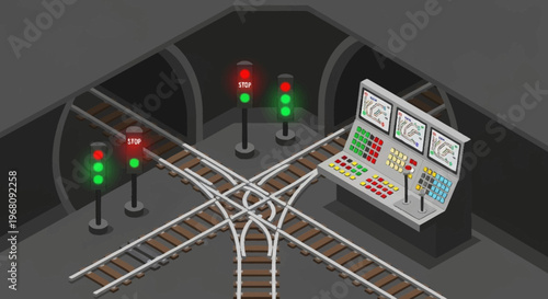 Train Track Junction Control Panel and Signals.