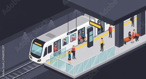 Modern Metro Train Arriving at Station Platform.