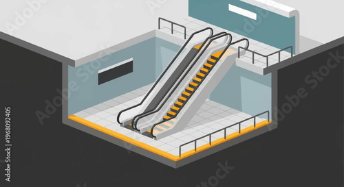 Modern Escalator in Isometric View.