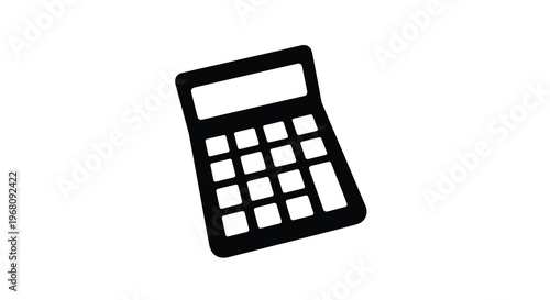 A simple black and white illustration depicts a standard electronic calculator with visible buttons high quality