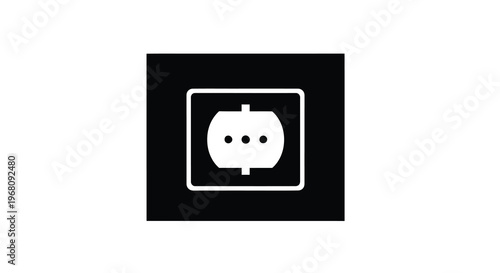 A minimalist depiction of a black square containing a white european power socket icon high quality