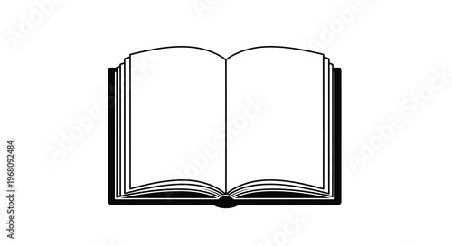 A simple black and white illustration depicts an open book with visible pages and binding