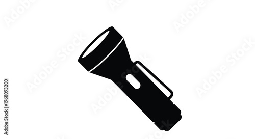 A simple black silhouette depicts a handheld flashlight angled slightly downward high quality professional detailed modern