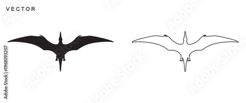 Pterodactyl dinosaur black silhouette vector illustration